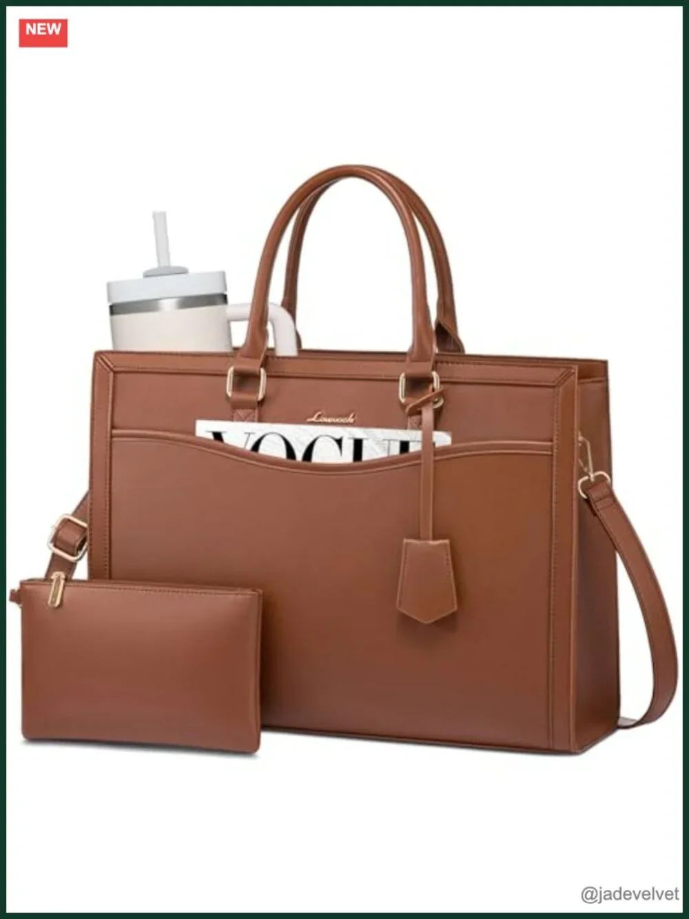 PU Leather Laptop Tote Bag for Women, Work Briefcase, Teacher Bag, 15.6